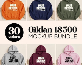 30X Gildan 18500 Flat Lay Mockup Bundle, Hoodie Sweatshirt Mockups, Hooded Sweater Flatlay, Simple G185 Mock-Up, White Background Mock