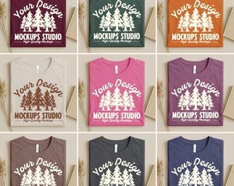 30X Bella Canvas 3001 Folded T-shirt Mockup Bundle | BC3001 Flat Lay Shirt Mock-Up | Oversized Shirt Flat Lay Tee | Set for Canva, Photoshop