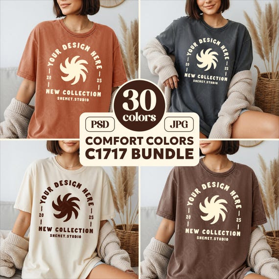 30X Comfort Colors C1717 Tshirt Mockup Bundle | CC 1717 T-Shirt Mock-up Bundle | Lifestyle Mockups on Model | CC1717 Oversized Tee PSD JPEG