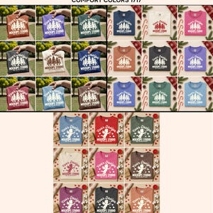 May include: A collection of various colored t-shirts, each featuring a unique design with the text "Your Design" and "MOCKUPS STUDIO". The shirts are displayed in a grid, showcasing a range of colors including brown, blue, green, and red. The text "COMFORT COLORS 1717" is at the top.