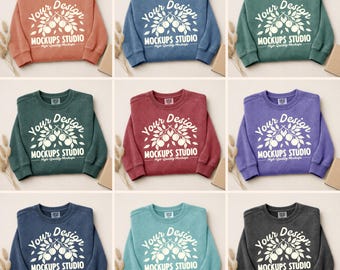 18X Comfort Colors C1566 Sweatshirt Mockup Bundle | C1566 Crewneck Flat Lay Folded Mock-Up | Boho Set for Canva, Photoshop