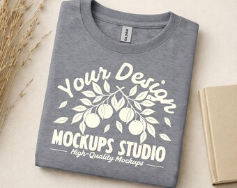 Graphite Gildan 5000 platliggend gevouwen T-shirtmodel | G500-shirtmodel | Oversized overhemd platliggend T-shirt | Canvas, Photoshop