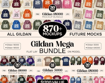 Gildan Lifetime Access Mockup Bundle | Gildan 5000, Gildan 64000, Gildan 18000, Gildan 18500 Mockup Bundle | Flat Lay Mock Up Mega Set
