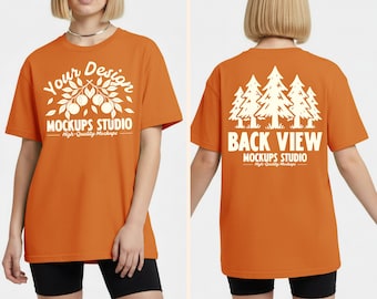 Burnt Orange Bella Canvas 3001 Oversized T-Shirt Mockup | BC 3001 Front & Back On Model | Minimal Dual View Light Background Mock