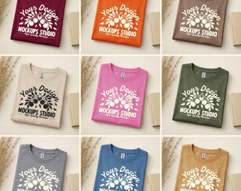 32X Gildan 5000 Flat Lay Folded T-shirt Mockup Bundle | G500 Shirt Mock-Up | Oversized Shirt Flat Lay Tee | Set for Canva, Photoshop