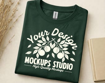 Bosgroen Gildan 5000 platliggend gevouwen T-shirtmodel | G500-shirtmodel | Oversized overhemd platliggend T-shirt | Canvas, Photoshop