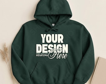 Forest Green Gildan 18500 Flat Lay Mockup, Hoodie Sweatshirt Mockups, Hooded Sweater Flatlay, Simple G185 Mock-Up, White Background Mock