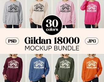30X Gildan 18000 Sweatshirt Mockup Bundle | G180 On Model Minimal Light Background Bundle | Simple Minimal Basic Solid Background