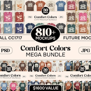 Paquete de maquetas de acceso de por vida Comfort Colors C1717 / Paquete de maquetas de camisetas / Megaset de maquetas Comfort Colors 1717 de diseño plano / Anverso y reverso