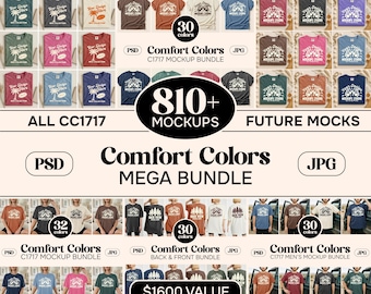 Comfort Colors C1717 Lifetime Access Mockup-bundel | T-shirtmodelbundel | Comfortkleuren plat liggend mock-up 1717 megaset | Voor- en achterkant:
