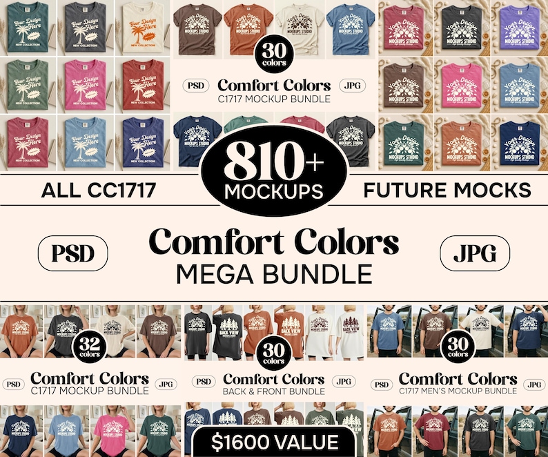 Comfort Colors C1717 Lifetime Access Mockup Bundle | T-Shirt Mockup Bundle | Comfort Colors Flat Lay Mock Up 1717 Mega Set | Front & Back image 1