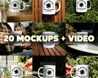 20 White Mug Mockup Bundle + Free Video, 20 Blank 11 oz Coffee Mug Mockups, Psd Jpeg Canva Mug Mockup, PSD Smart Object Layers, Mockup Video