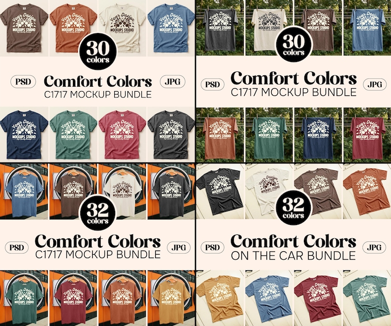 Comfort Colors C1717 Lifetime Access Mockup Bundle | T-Shirt Mockup Bundle | Comfort Colors Flat Lay Mock Up 1717 Mega Set | Front & Back image 3
