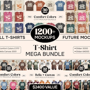 T-Shirt Lifetime Access Mockup Bundle | Comfort Colors 1717, Bella Canvas 3001, Gildan 5000, Gildan 64000 Mockup Bundle | Mock Up Mega Set