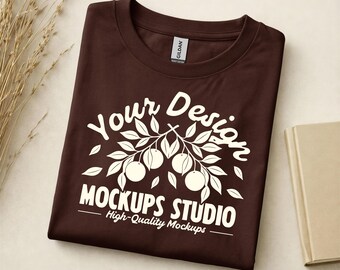 Gildan 5000 platliggend gevouwen T-shirtmodel donkere chocolade | G500-shirtmodel | Oversized overhemd platliggend T-shirt | Canvas, Photoshop