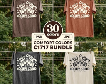 Lot de maquettes de t-shirt C1717 Comfort Colors | 30 couleurs, style de vie suspendu PSD/JPG