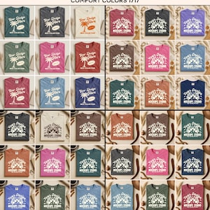 May include: A grid of various colored t-shirts with different designs. The shirts feature text like "Your Design Here" and "Mockups Studio." The color palette includes shades of blue, green, pink, and neutral tones. The text "COMFORT COLORS 1717" is at the top.