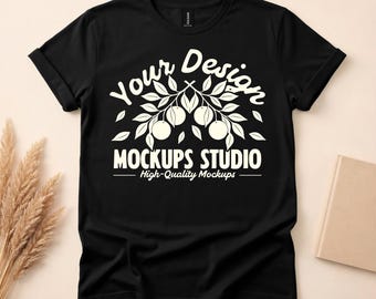 Black Gildan 64000 Flat Lay Unfolded T-shirt Mockup | G640 Boho Shirt Mock-Up | Oversized Shirt Flat Lay Tee | For Canva, Photoshop