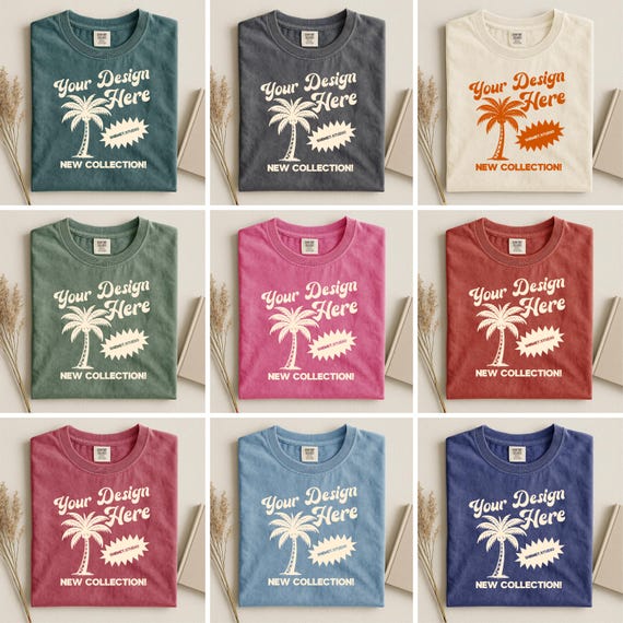 30X Comfort Colors 1717 T-Shirt Mockup Bundle, Oversized Shirt Flat Lay, Garment-Dyed Tee Mockups, C1717 Mockup Set for Canva & Photoshop