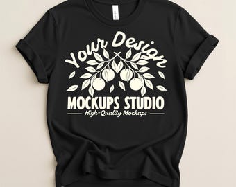 Black Bella Canvas 3001 Tshirt Flat Lay Mockup | BC 3001 T-Shirt Mock-up | Minimal Basic Hintergrund Set für Canva, Photoshop