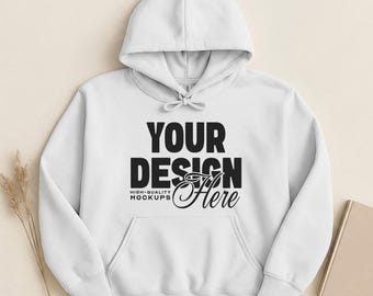 White Gildan 18500 Flat Lay Mockup, Hoodie Sweatshirt Mockups, Hooded Sweater Flatlay, Simple G185 Mock-Up, White Background Mock