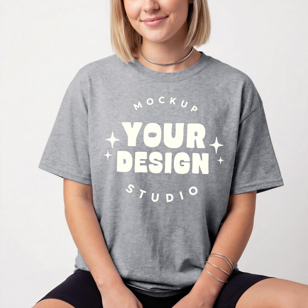 Sport Grey Gildan 64000 T-shirt Mockup | G64000 Shirt Mock-up | G640 ...