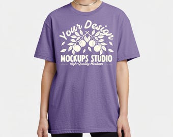 Maqueta de camiseta Bella Canvas 3001 morada del equipo Heather / Maqueta de camiseta BC3001 / Camiseta extragrande / Para Canva y Photoshop