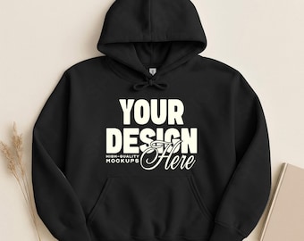 Black Gildan 18500 Flat Lay Mockup, Hoodie Sweatshirt Mockups, Hooded Sweater Flatlay, Simple G185 Mock-Up, White Background Mock