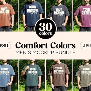 30X Men Comfort Colors C1717 T-Shirt Mockup Bundle | C1717 Mock-up Bundle | Male Model Mock | Mens Outdoors Nature Fall Summer Outside