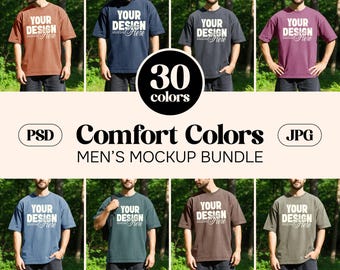 30X Men Comfort Colors C1717 T-Shirt Mockup Bundle | C1717 Mock-up Paket | Männliches Modell Mock | Herren Im Freien Natur Herbst Sommer Draußen