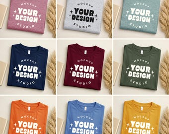 30X Bella Canvas 3001Y Youth Flat Lay T-shirt Mockup Bundle | BC3001 Folded Kids Shirt | Oversized Shirt Tee | Set for Canva, Photoshop