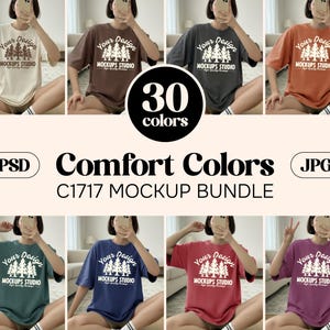 30X Comfort Colors 1717 T-Shirt Mockup Bundle, Oversized Shirt On Model Boho, Garment-Dyed Tee Mockups, C1717 Set for Canva & Photoshop