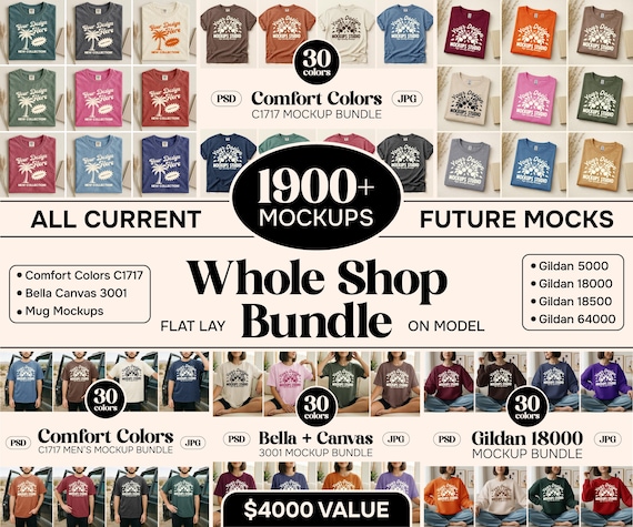 Whole Shop Mockup Bundle Pass | Lifetime Access to Full Mega Bundle | Comfort Colors, Gildan, Bella Canvas