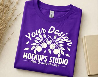 Paars Gildan 5000 platliggend gevouwen T-shirtmodel | G500-shirtmodel | Oversized overhemd platliggend T-shirt | Canvas, Photoshop