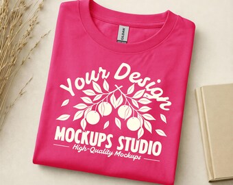 Heliconia Gildan 5000 platliggend gevouwen T-shirtmodel | G500-shirtmodel | Oversized overhemd platliggend T-shirt | Canvas, Photoshop