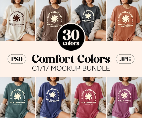 30X Comfort Colors C1717 Tshirt Mockup Bundle | CC 1717 T-Shirt Mock-up Bundle | Lifestyle Mockups on Model | CC1717 Oversized Tee PSD JPEG
