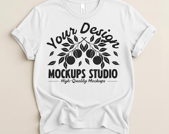 White Bella Canvas 3001 Tshirt Flat Lay Mockup | BC 3001 T-Shirt Mock-up | Minimal Basic Background Set for Canva, Photoshop