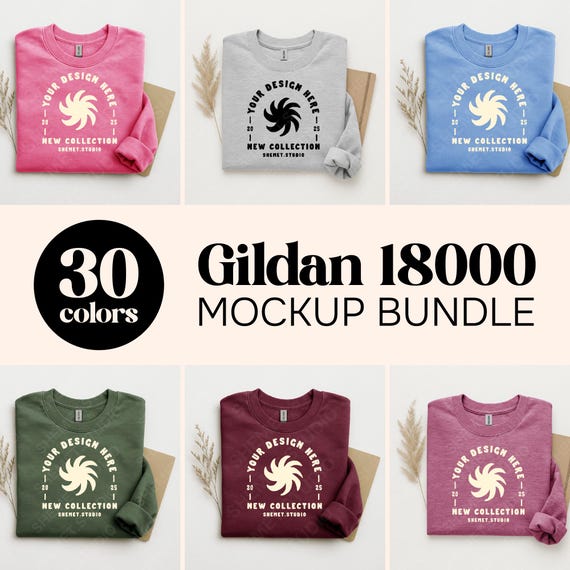 30X Gildan 18000 Mockup Bundle, Folded Flat Lay Mockup Bundle, G180 Folded Sweatshirt Mockup Bundle, PSD JPEG Canva Sweatshirt Mockups