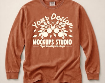 Yam Comfort Colors C6014 Long Sleeve Flat Lay Mockup | CC 6014 Unfolded Long Sleeve Mock-Up | PSD, JPG