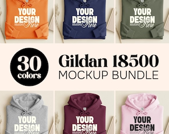 30X Gildan 18500 Folded Flat Lay Mockup Bundle, Hoodie Sweatshirt Mockups, Hooded Sweater Flatlay, Simple G185 Mock, White Background Mockup