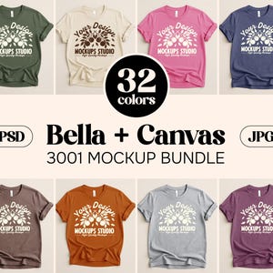 32X Bella Canvas 3001 Tshirt Flat Lay Mockup Bundle | BC 3001 T-Shirt Mock-up Bundle | Minimal Basic Background Set for Canva, Photoshop