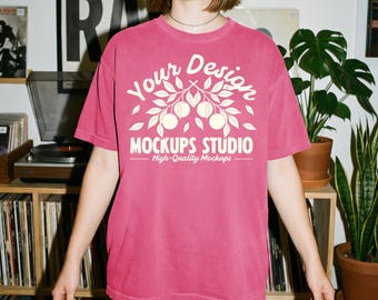 Crunchberry Comfort Colors C1717 Tshirt Mockup | CC 1717 T-Shirt On Model Vinyl Shop Lifestyle Oversized | PSD JPG