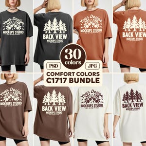 Pacote de Mockups da Camiseta Oversized Comfort Colors C1717 com 30 Cores | C1717 Frente e Verso no Modelo | Visão Dupla com Fundo Claro