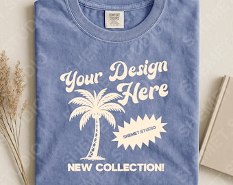 Maqueta de camiseta RS de peso pesado para adultos Comfort Colors 1717 BlueJean • Maquetas de camisetas teñidas en prenda, maqueta C1717 para Canva y Photoshop
