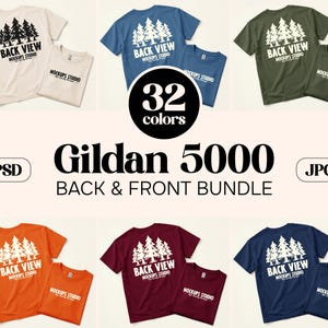 32X Gildan 5000 platliggend T-shirt mockupbundel | G500-shirtmodel voor- en achterkant | Oversized T-shirt | Instellen voor canvas, Photoshop