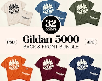 32X Gildan 5000 Flat Lay T-shirt Mockup Bundle | G500 Front & Back Shirt Mock-Up | Oversized Shirt Tee | Set for Canva, Photoshop