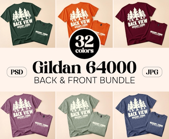 32X Gildan 64000 Flat Lay T-shirt Mockup Bundle | G640 Front & Back Shirt Mock-Up | Oversized Shirt Tee | Set for Canva, Photoshop