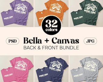 32X Bella Canvas 3001 Flat Lay T-Shirt Mockup Bundle | BC3001 Front & Back Shirt Mock-Up | Übergroßes Shirt-T-Shirt | Set für Canva, Photoshop