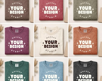 32X Comfort Colors С1717 T-Shirt Mockup Bundle | Übergroßes Boho Shirt flach gelegt | Garment-gefärbte gefaltete T-Shirt Mockups | C1717 Mockup Set PSD JPG