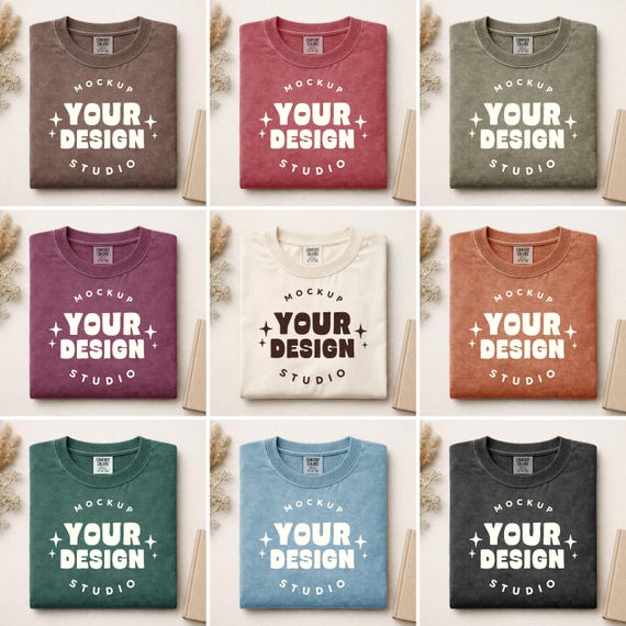 32X Comfort Colors С1717 T-Shirt Mockup Bundle | Oversized Boho Shirt Flat Lay | Garment-Dyed Folded Tee Mockups | C1717 Mockup Set PSD JPG